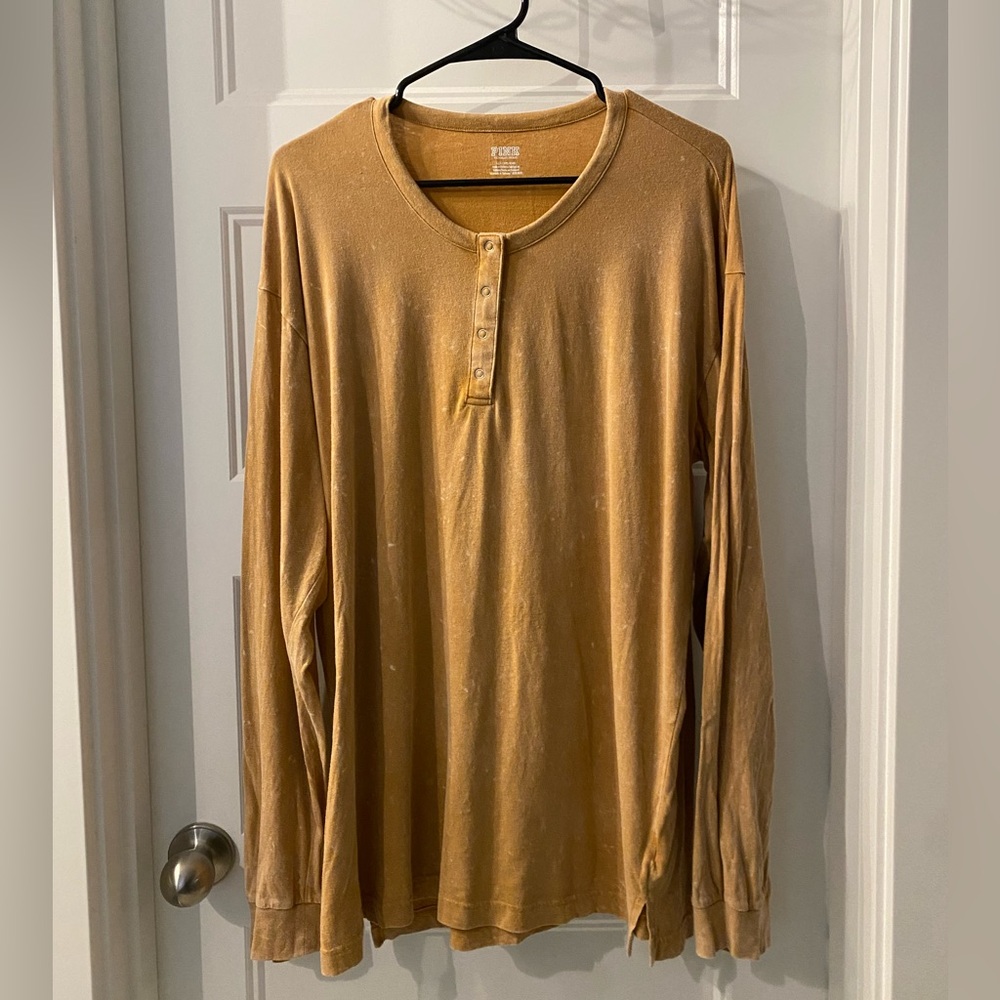 PINK Victoria's Secret Mustard Acid Wash Long Sleeve Henley